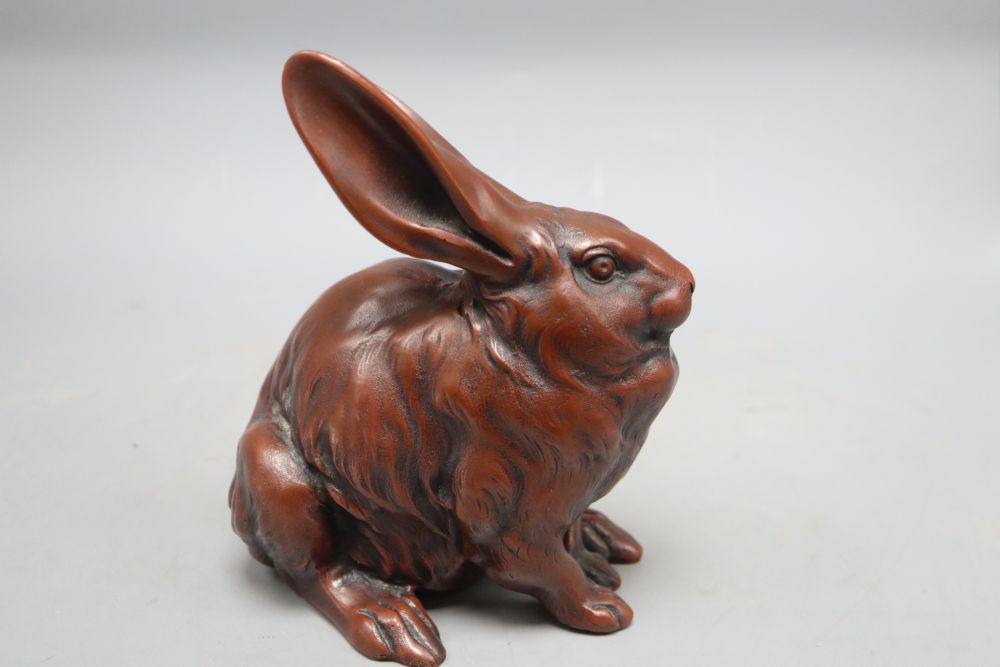 A Japanese bronze rabbit, signed, height 19cm